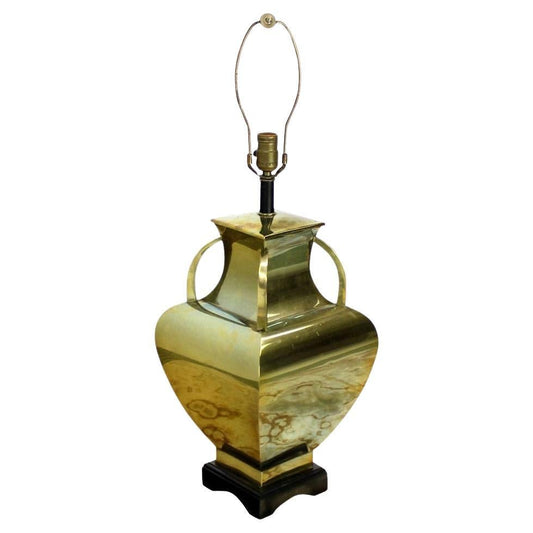 EstablishedLines Mid Century Modern Polished Brass 4 Handles Square Jug Shape Table Lamp MINT!
