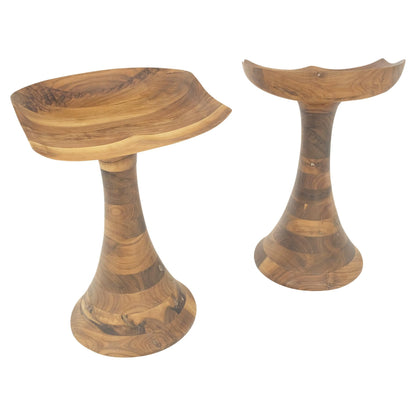 EstablishedLines Turned Bases Carved Seat Solid Oiled Walnut Bar Stools  MINT!