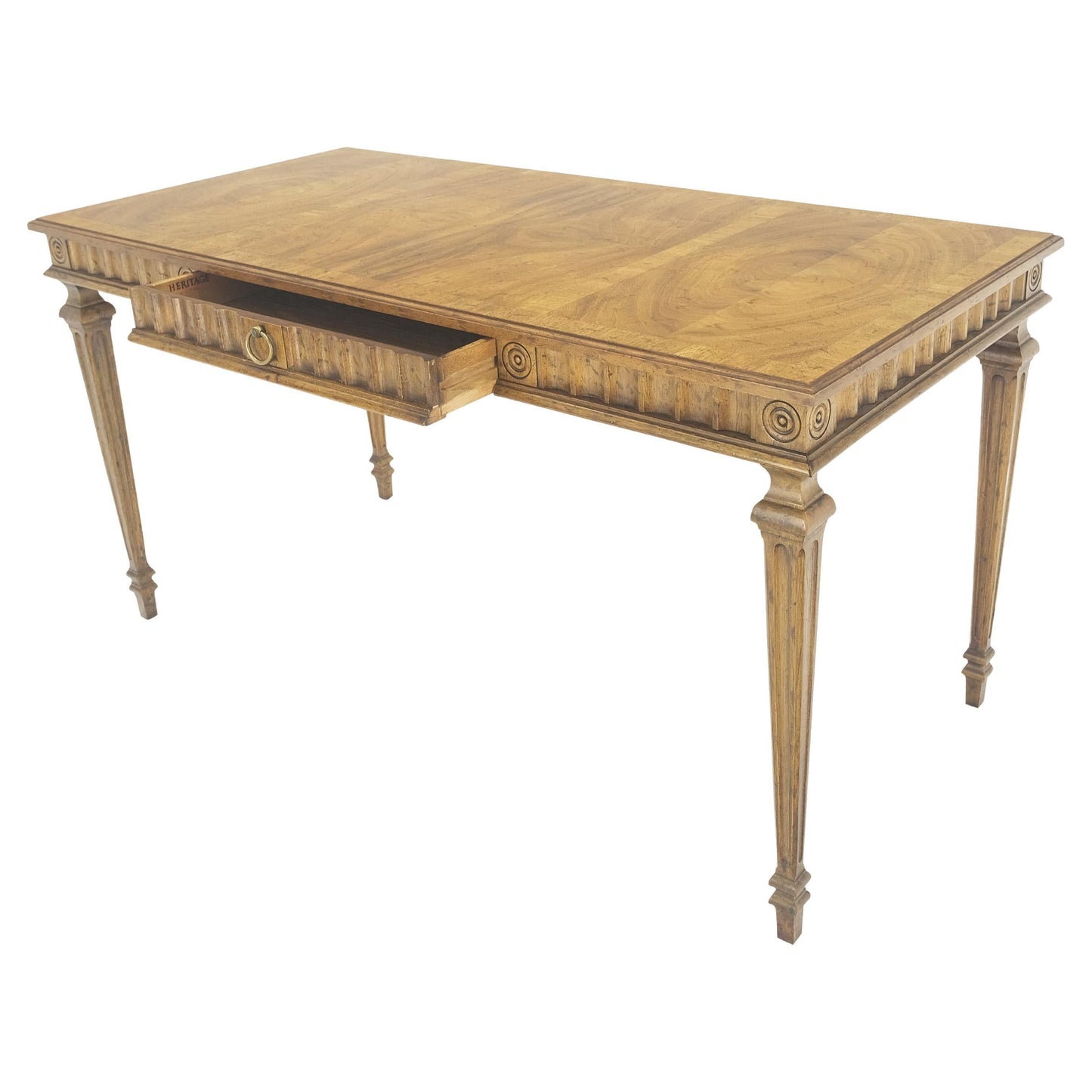 EstablishedLines Heritage Henredon Scalloped Edge Olive Burl Wood Top Desk One Drawer Table MINT!