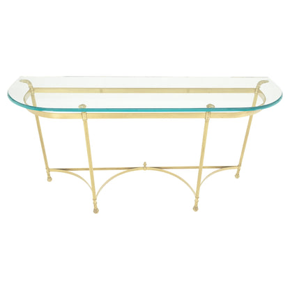EstablishedLines Italian Modern Solid Brass Base Demi Lune Shape Glass Top Console Sofa Table