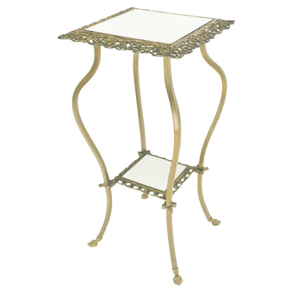EstablishedLines Cast Brass & White Onyx Marble Two Tier Lamp Side Square Occasional Table MINT!