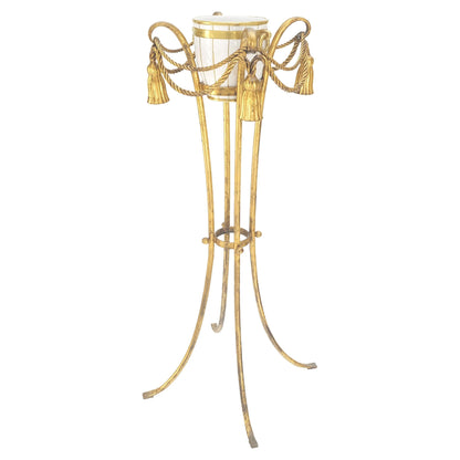 Gilt Wrought Iron "Twisted Rope" Base w/ Tassels Jardiniere Planter Pot MINT!