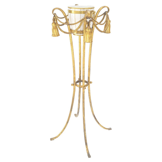 Gilt Wrought Iron "Twisted Rope" Base w/ Tassels Jardiniere Planter Pot MINT!