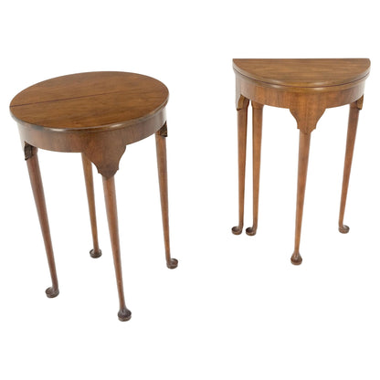 EstablishedLines Pair Walnut Baker Demilune Flip Top Round End Side Console Occasional Table MINT