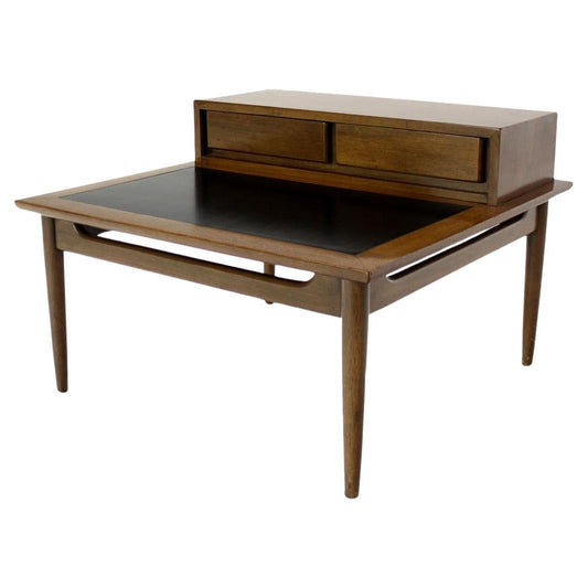 EstablishedLines Light Walnut Oversize 32" Wide Two Drawers Dowel Leg Step End Coffee Table MINT!