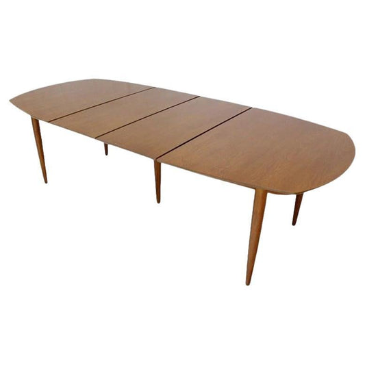 John Stuart Light Walnut Boat Shape Walnut Dining Table Tapered Leg Two Leaves