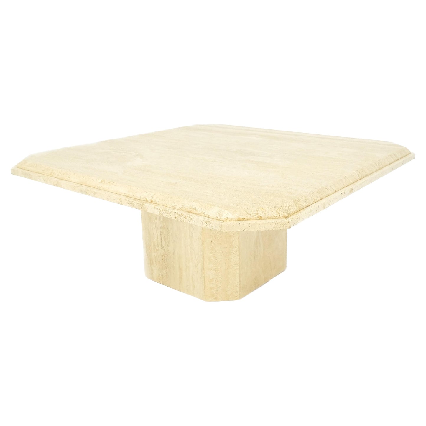 EstablishedLines Cut Corners 40" Square Single Pedestal Base Italian  Travertine Coffee Table