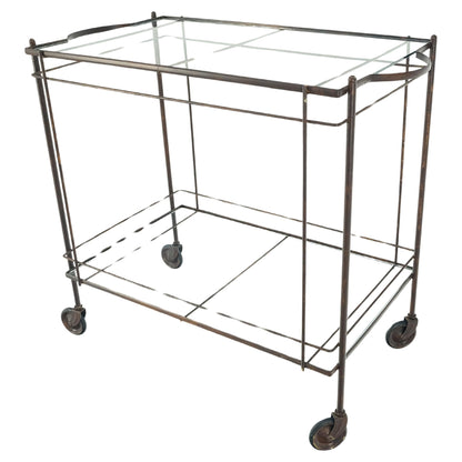 EstablishedLines Mid Century Modern c1950s Rolling Brass Two Tier Rectangle Serving Cart Wheels