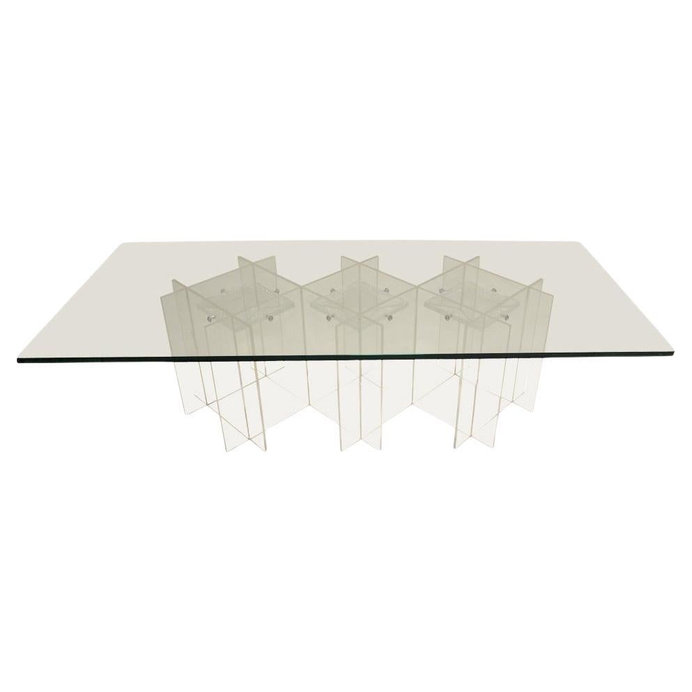 EstablishedLines Mid-Century Modern Long Rectangular Lucite Base Glass Top Coffee Table MINT!