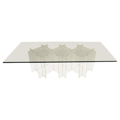 EstablishedLines Mid-Century Modern Long Rectangular Lucite Base Glass Top Coffee Table MINT!