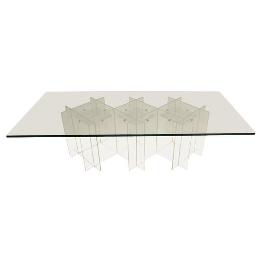 EstablishedLines Mid-Century Modern Long Rectangular Lucite Base Glass Top Coffee Table MINT!