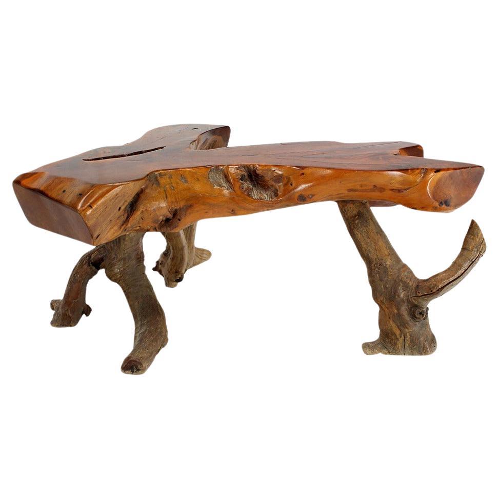 EstablishedLines Organic Heavy V Shape Walnut Slab Top Driftwood Base Legs Coffee Table MINT!
