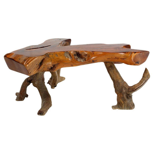 EstablishedLines Organic Heavy V Shape Walnut Slab Top Driftwood Base Legs Coffee Table MINT!