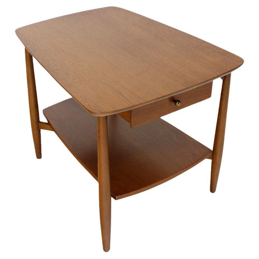 Mid-Century Modern Two Tier One Drawer Walnut End Side Table by John Stuart MINT