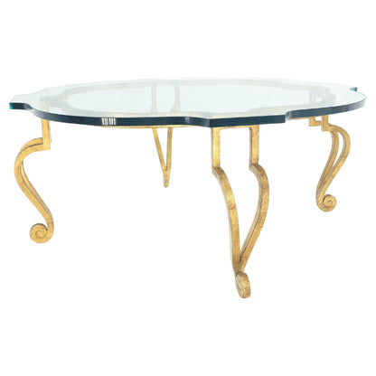 EstablishedLines Forged Metal Gilt Wrought Iron Scroll Leg Base 3/4" Glass Top Round Coffee Table