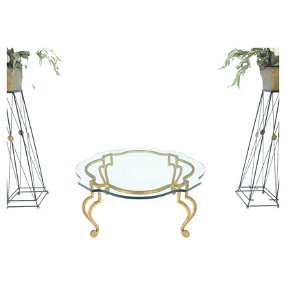 EstablishedLines Forged Metal Gilt Wrought Iron Scroll Leg Base 3/4" Glass Top Round Coffee Table