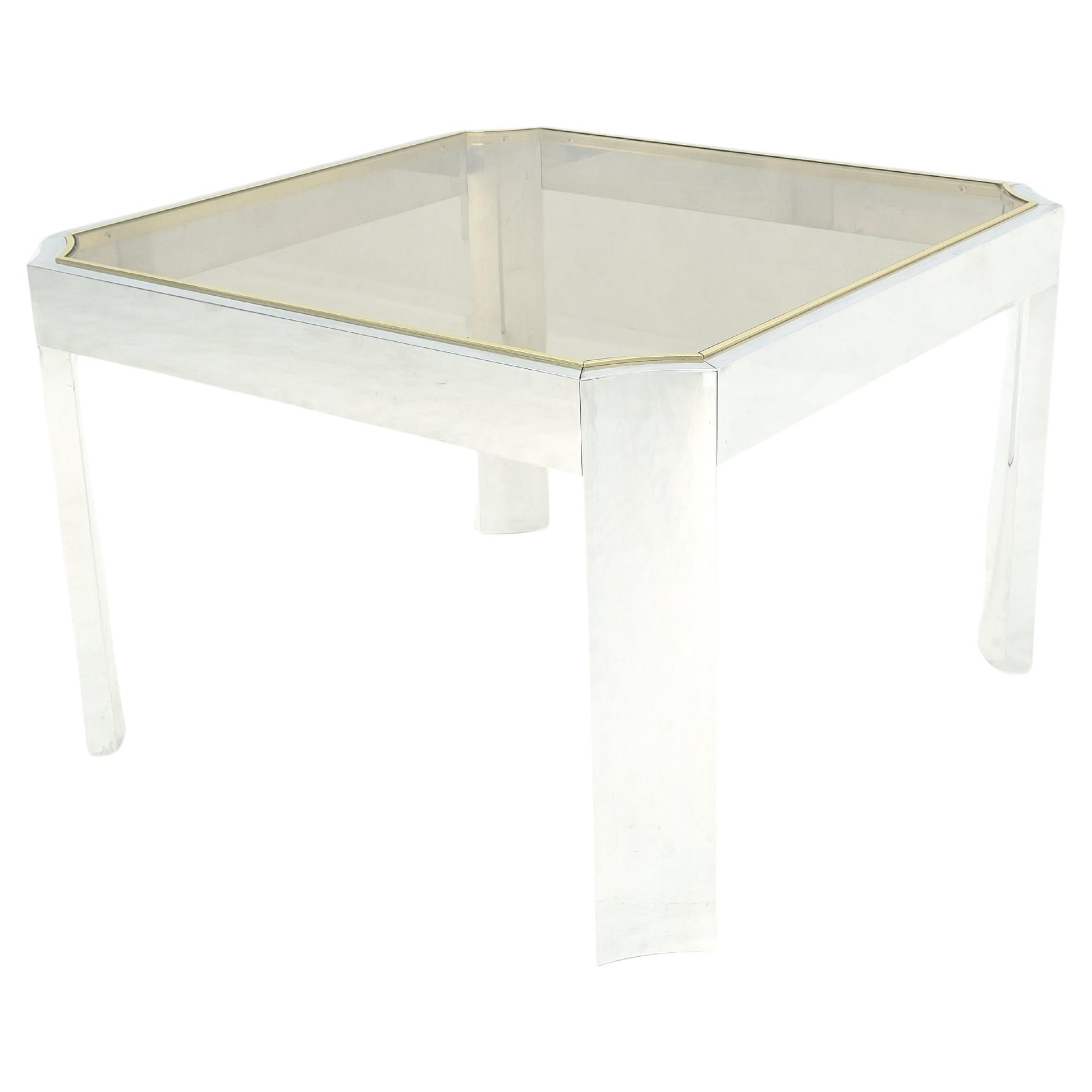 EstablishedLines Polished Aluminum Profile Brass Basel Smoked Glass Top Square Coffee Table MINT!