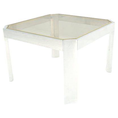 EstablishedLines Polished Aluminum Profile Brass Basel Smoked Glass Top Square Coffee Table MINT!