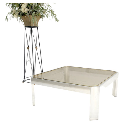 EstablishedLines Polished Aluminum Brass Basel Smoked Glass Top 37" Square Coffee Table MINT!