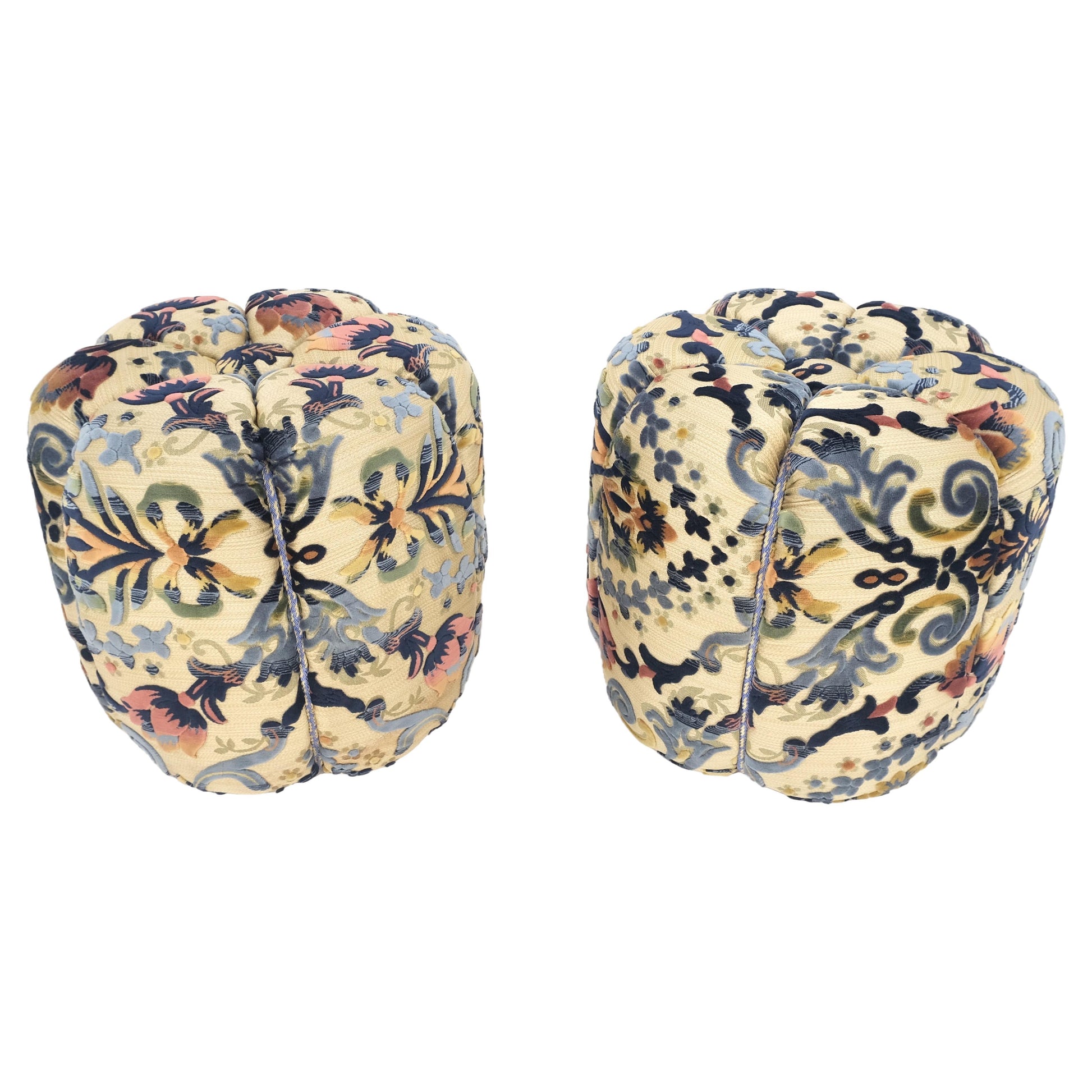 EstablishedLines Pair of Floral Upholstery Custom Studio Made Ottomans Poufs Benches Stool MINT!