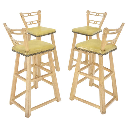EstablishedLines Set of 4 Arts & Crafts Style Horse Head Carving Motif Bar Stools Chairs