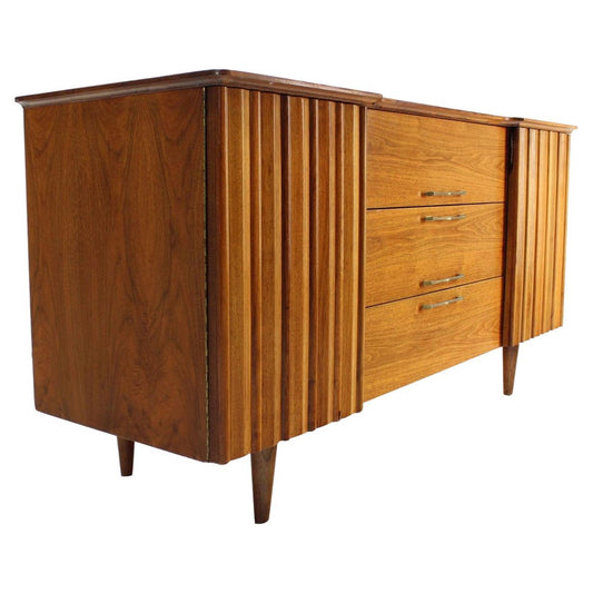EstablishedLines Danish Mid Century Modern Long Walnut Dresser Super Clean 3 Drawers Two Doors