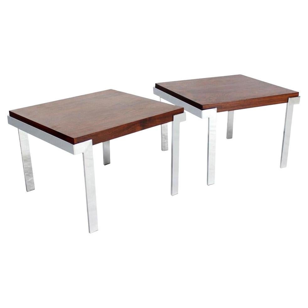 Pair of Milo Baughman Rosewood and Chrome Mid-Century Modern End Tables Stands