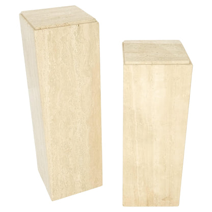 EstablishedLines Pair of 10" Square Italian Mid Century Modern Travertine Pedestals Stands MINT!