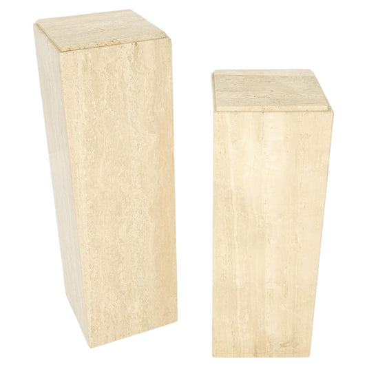 EstablishedLines Pair of 10" Square Italian Mid Century Modern Travertine Pedestals Stands MINT!