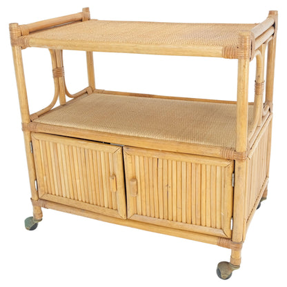 EstablishedLines Rattan Cane Bamboo Mid Century Modern Two Doors Compartment Rolling Bar Cart
