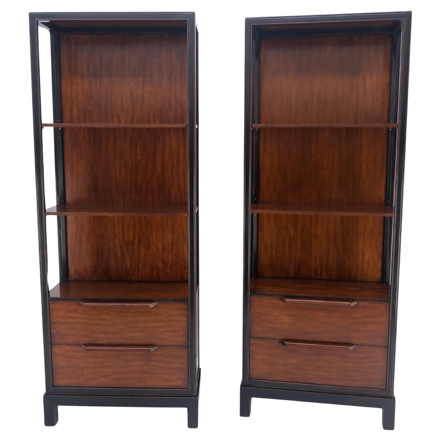 EstablishedLines Pair 7.5' Tall Custom Mahogany Etageres Adjustable Shelves Dresser Drawers MINT!