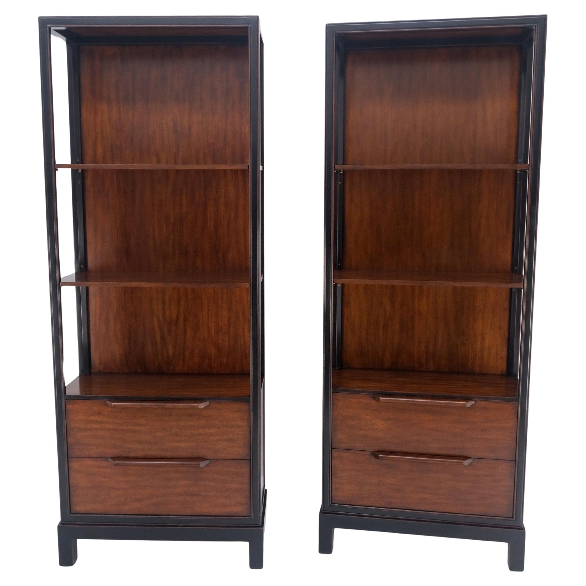 EstablishedLines Pair 7.5' Tall Custom Mahogany Etageres Adjustable Shelves Dresser Drawers MINT!