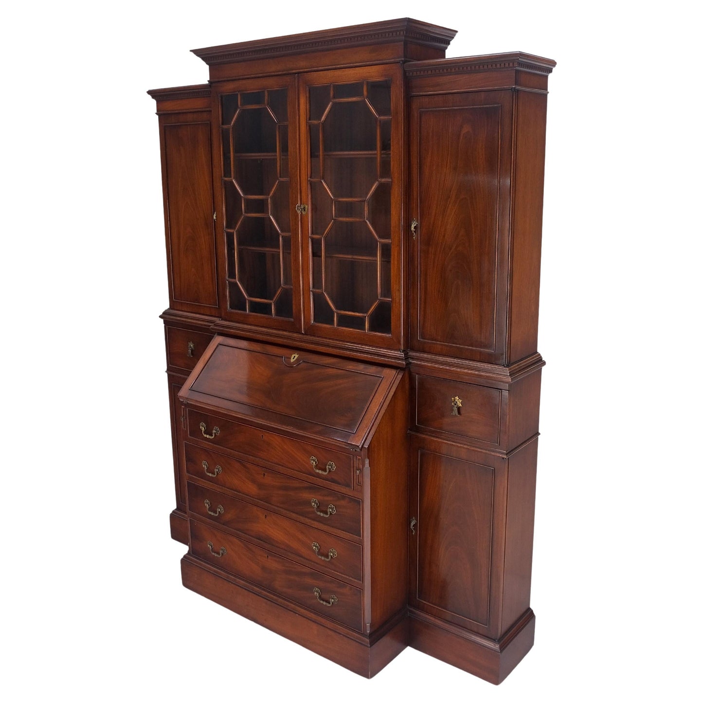EstablishedLines Crotch Mahogany Individual Glass Pains Door Drop Front Secretary Breakfront MINT