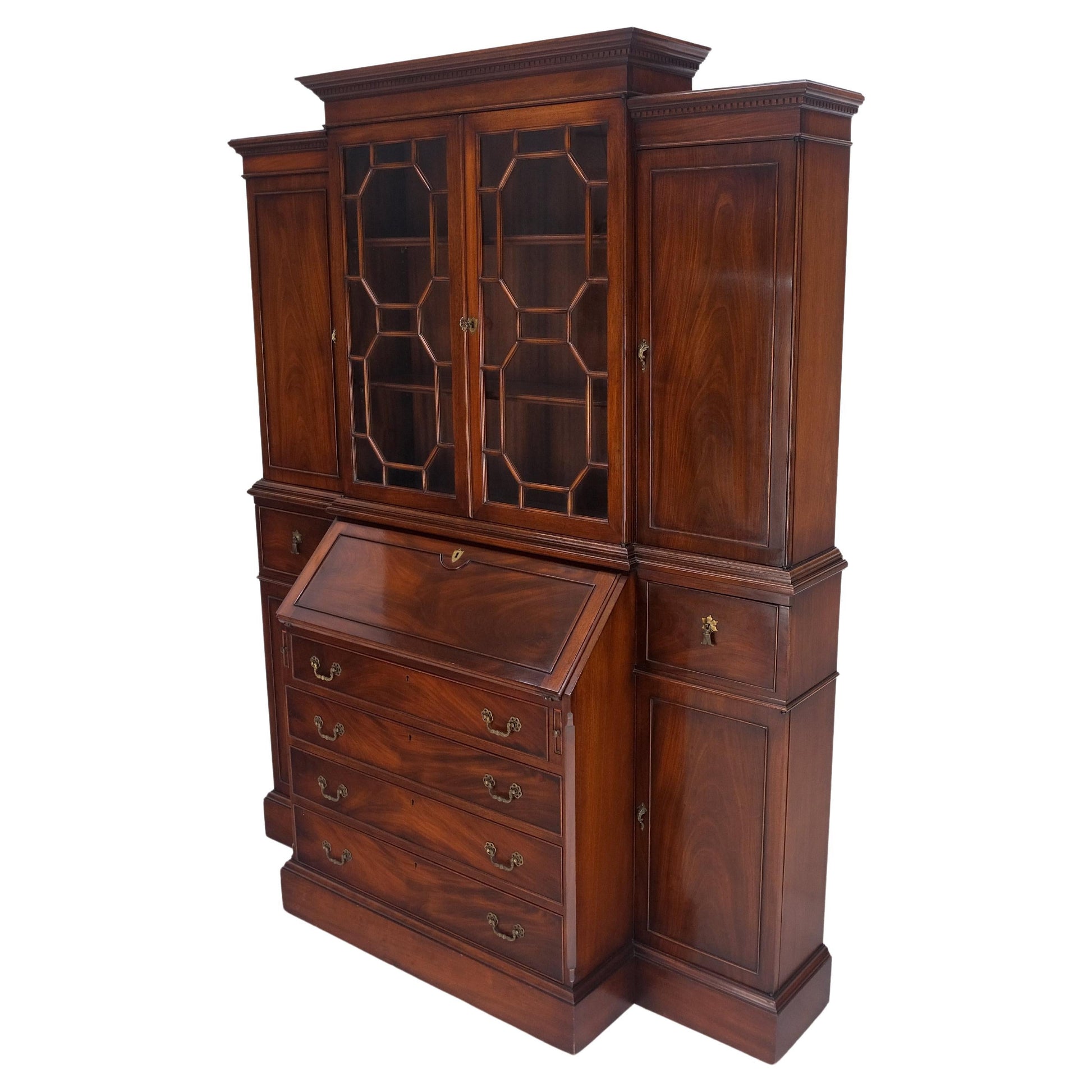 EstablishedLines Crotch Mahogany Individual Glass Pains Door Drop Front Secretary Breakfront MINT