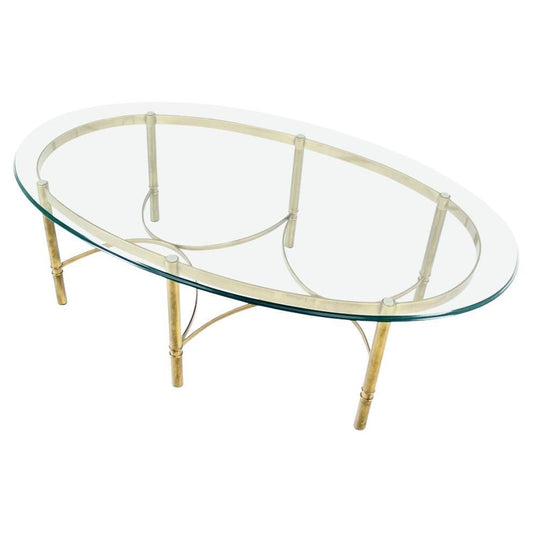 EstablishedLines Brass 6 Legged Base Glass Oval Top Mid-Century Modern Coffee Table MINT!