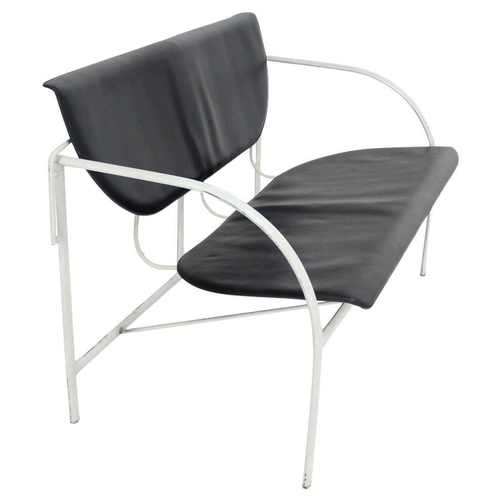 EstablishedLines Stendig Mid-Century Modern Leather and Steel Frame Loveseat Vintage Classic