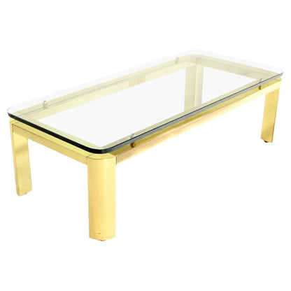 EstablishedLines Pace Collection Floating 3/4" Glass Top Brass Base Coffee Table Mid Century