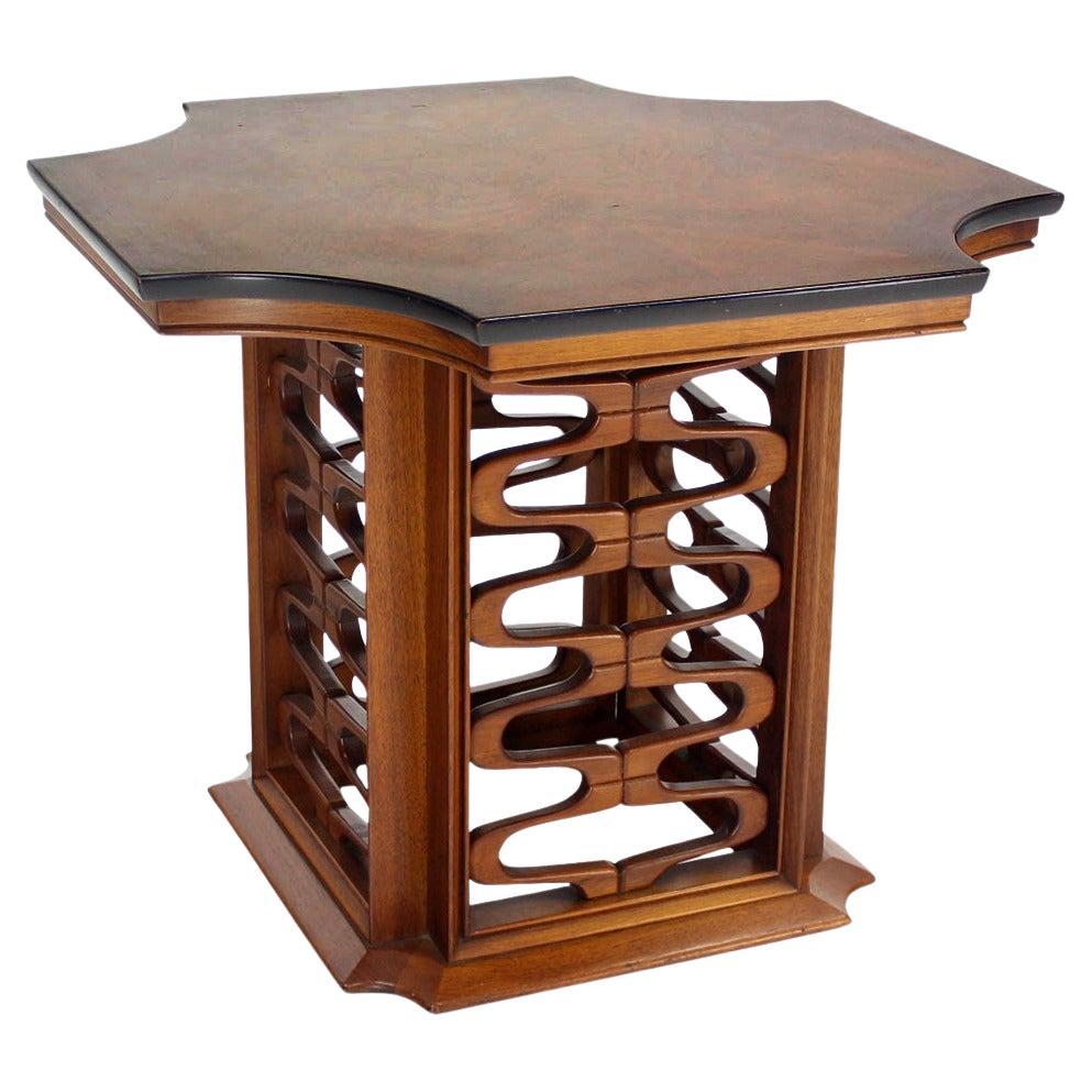 EstablishedLines Occasional Side Table Finely Carved Solid Walnut Base Figural Top Mid Century