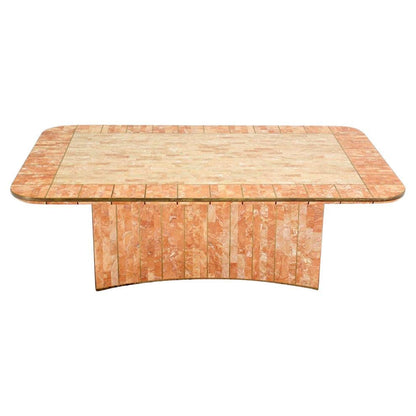 EstablishedLines Maitland Smith Tessellated Stone Brass Mid Century Modern Rectangle Coffee Table