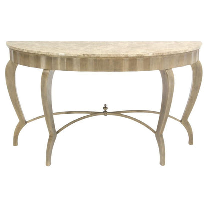 EstablishedLines Large Art Deco Silver Leaf Metal Forged Marble-Top Demilune Console Table MINT!