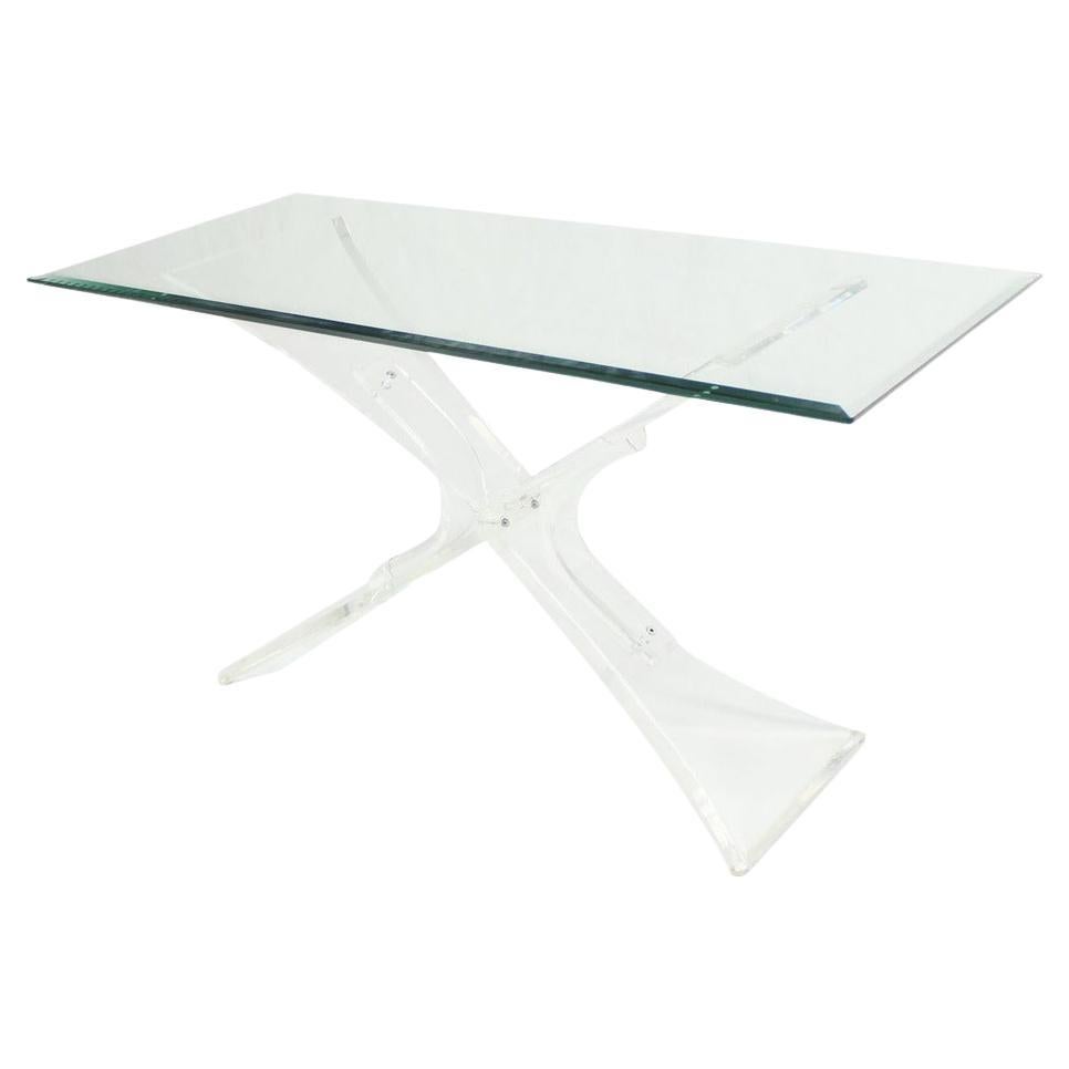 EstablishedLines Lucite X Shape Base Glass Top Mid Century Modern Console Sofa Table MINT!