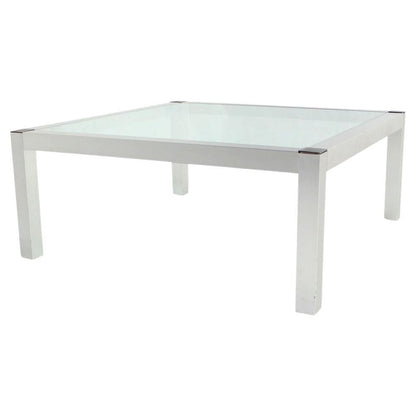 EstablishedLines Mid-Century Modern Machined Metal Base Glass Top Coffee Table Modernist