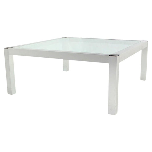 EstablishedLines Mid-Century Modern Machined Metal Base Glass Top Coffee Table Modernist