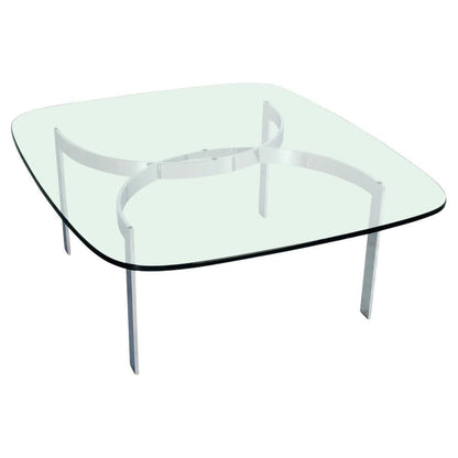 EstablishedLines Mid Century Modern Curved Bent Chrome Base Glass Top Coffee Table Bauhaus Chanel