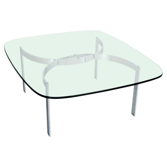 EstablishedLines Mid Century Modern Curved Bent Chrome Base Glass Top Coffee Table Bauhaus Chanel