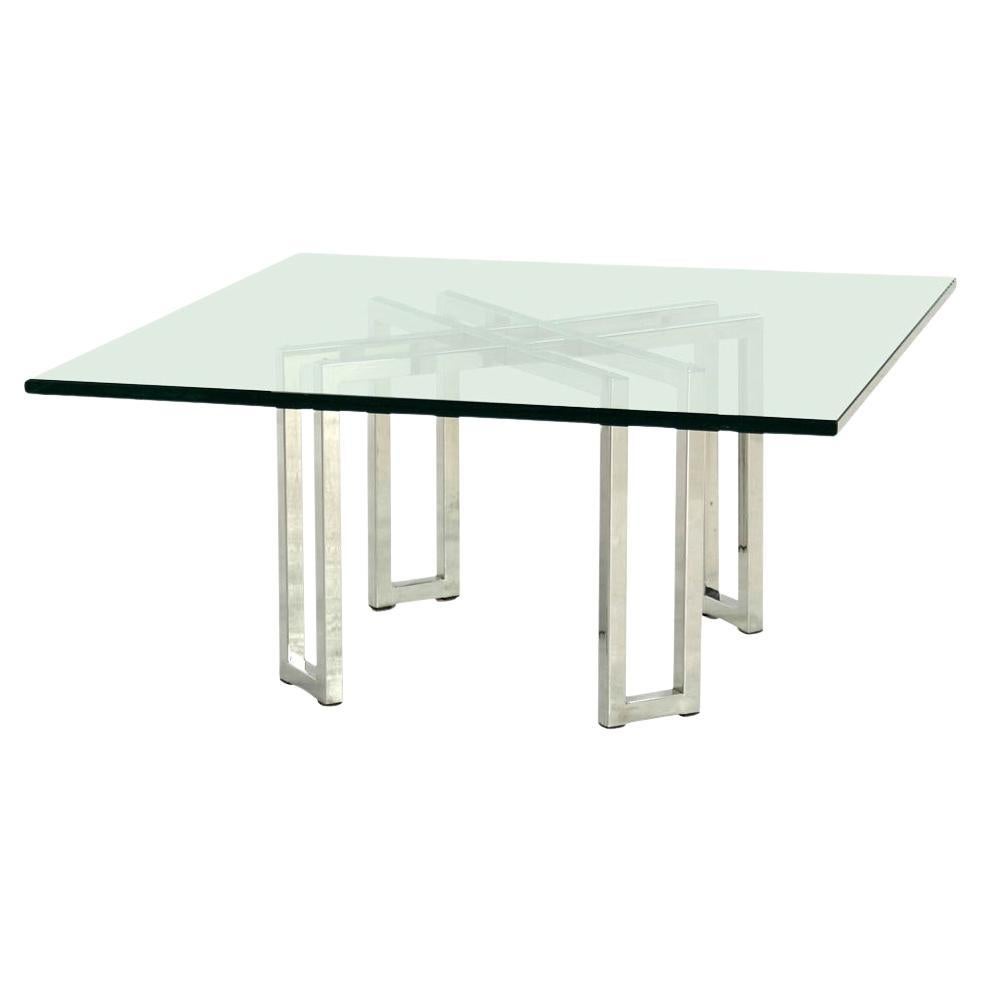 EstablishedLines Chrome Base Square Glass Top Mid Century Modern Coffee Table Barcelona Baughman