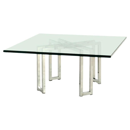 EstablishedLines Chrome Base Square Glass Top Mid Century Modern Coffee Table Barcelona Baughman