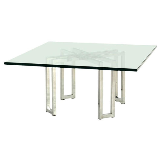 EstablishedLines Chrome Base Square Glass Top Mid Century Modern Coffee Table Barcelona Baughman