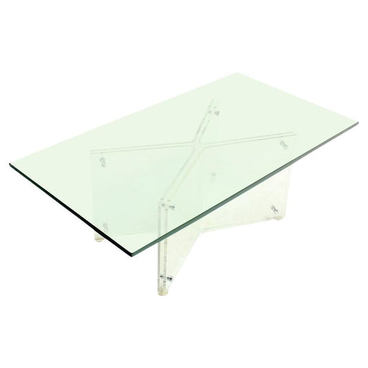 EstablishedLines Mid-Century Modern Lucite X Base Glass Top Rectangle Coffee Table