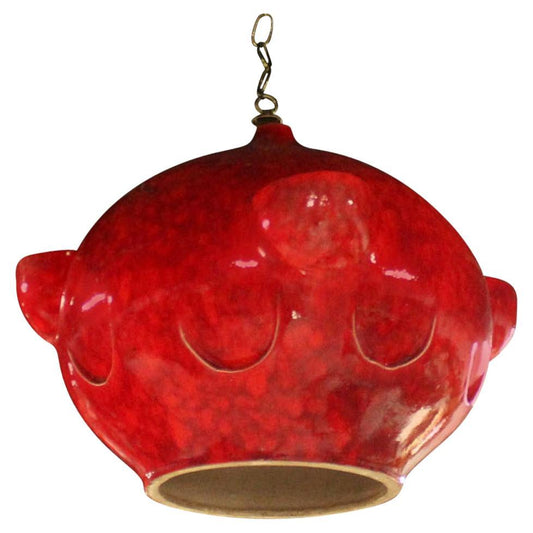 EstablishedLines Mid-Century Modern Tomato Red Glazed Art Pottery Ceramic  Pendant Light Fixture
